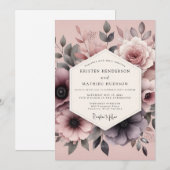 Mauve Romantic Flora Wedding 招待状 (正面/裏面)