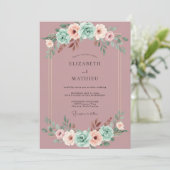 Mauve Romantic Mint Botanical Wedding 招待状 (スタンド正面)