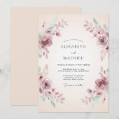 Mauve Romantic Watercolor Wedding 招待状 (正面/裏面)