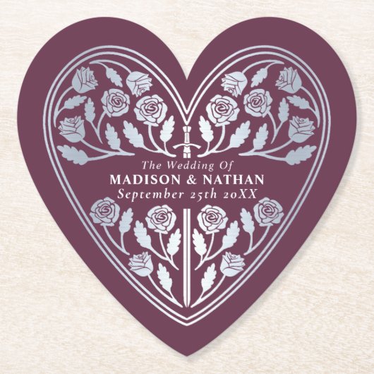 Mauve Royal Medieval Silver Sword Wedding ペーパーコースター (正面)