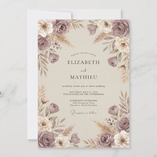 Mauve Rustic Autumnal Wedding 招待状 (正面)
