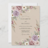 Mauve Rustic Pampas Wedding 招待状 (正面)