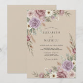 Mauve Rustic Pampas Wedding 招待状 (正面/裏面)