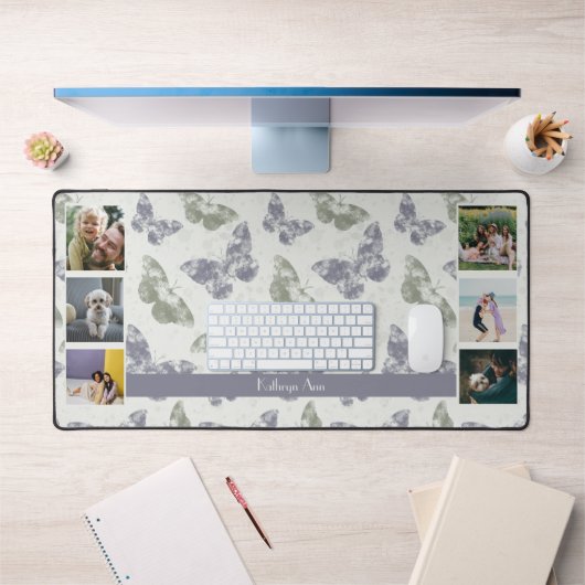 Mauve & Sage蝶フォトコラージュ デスクマット (オフィス1)