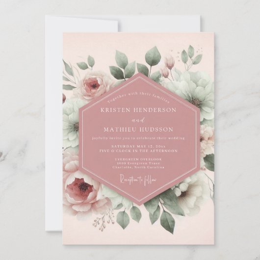 Mauve Serene Botanical Wedding 招待状 (正面)