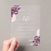 Mauve Silver Floral Wedding Save the Date アクリル招待状 (インサイチュ (ポータブル))