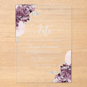 Mauve Silver Floral Wedding Save the Date アクリル招待状 (正面)