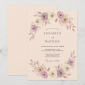 Mauve Soft Blossom Romance Wedding 招待状 (正面/裏面)
