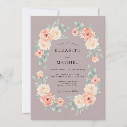 Mauve Soft Rose Watercolor Wedding 招待状 (正面)