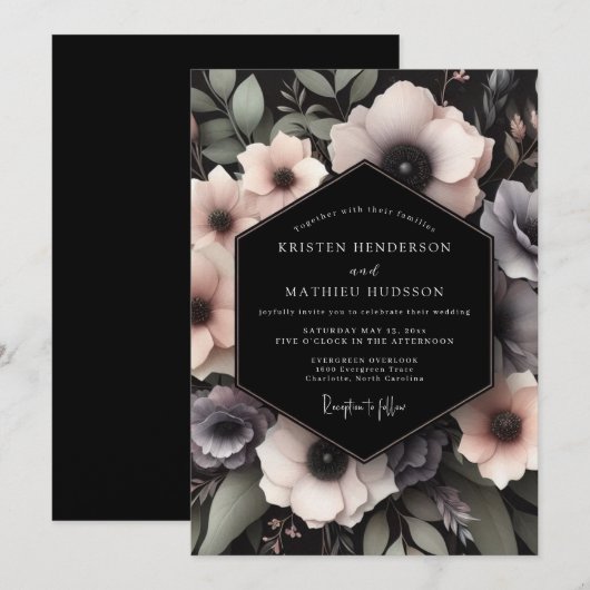 Mauve Somber Bloom Wedding 招待状 (正面/裏面)