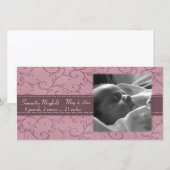 Mauve Swirl Girl Announcement Photo Card 案内状 (正面/裏面)