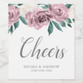 Mauve Waterカラーバラ結婚フローラ ワインラベル (シングルラベル)