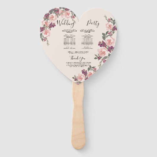 Mauve Water Colorフローラ結婚式プログラム ハンドファン (裏面)