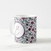 Mauve water color floral pattern monogram コーヒーマグカップ (正面左)