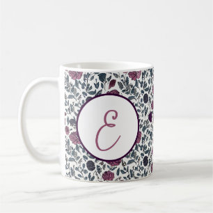 Mauve water color floral pattern monogram コーヒーマグカップ