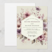 Mauve Watercolor Bloom Wedding 招待状 (正面/裏面)