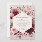 Mauve Watercolor Bloom Wedding 招待状 (正面)