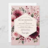 Mauve Watercolor Bloom Wedding 招待状 (正面/裏面)