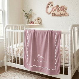 Mauve Wavy Border Monogrammed シェルパブランケット