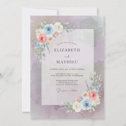 Mauve Whimsical Floral Wedding 招待状 (正面)