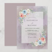 Mauve Whimsical Floral Wedding 招待状 (正面/裏面)