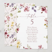 Mauve Wildflowerテーブル番号座席カード (正面/裏面)