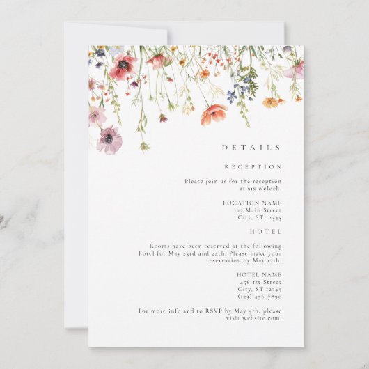 Mauve Wildflower All In One Wedding 招待状 (裏面)