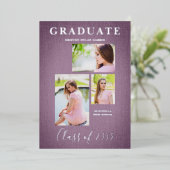 Mave 3枚の写真でコラージュの卒業織物効果 箔招待状 (立ち正面)