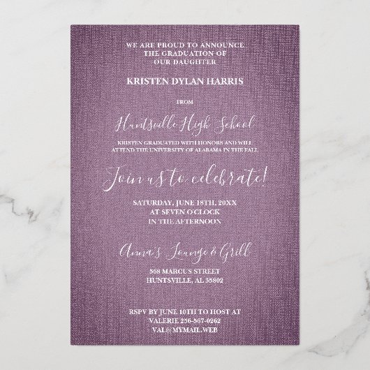 Mave 3枚の写真でコラージュの卒業織物効果 箔招待状 (裏面)