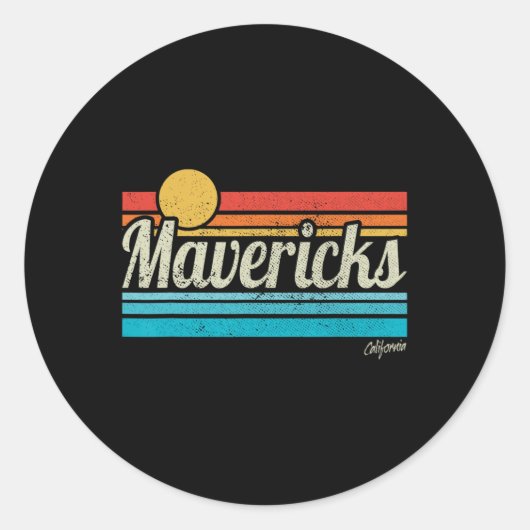 Mavericks California Retro Sunset Surf Trip I Love ラウンドシール (正面)