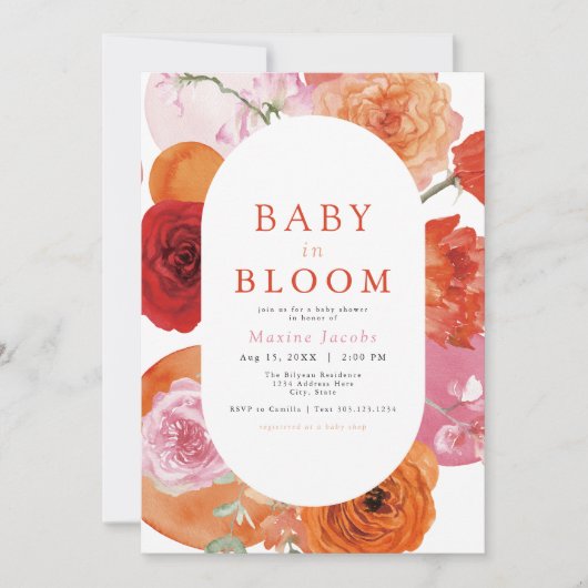 MAXはっきりした明るい赤紫色&オレンジフローラベビー開花 招待状 (正面)