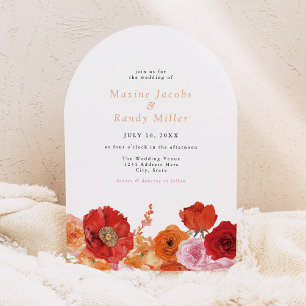 MAXはっきりした明るい赤紫色&コバルトフローラアーチ結婚ズ 招待状