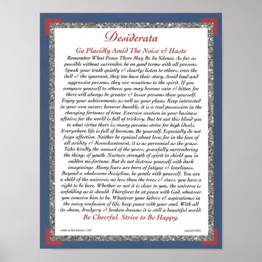 Max Ehrmann-ExecutiveによるDESIDERATAポスター ポスター (正面)