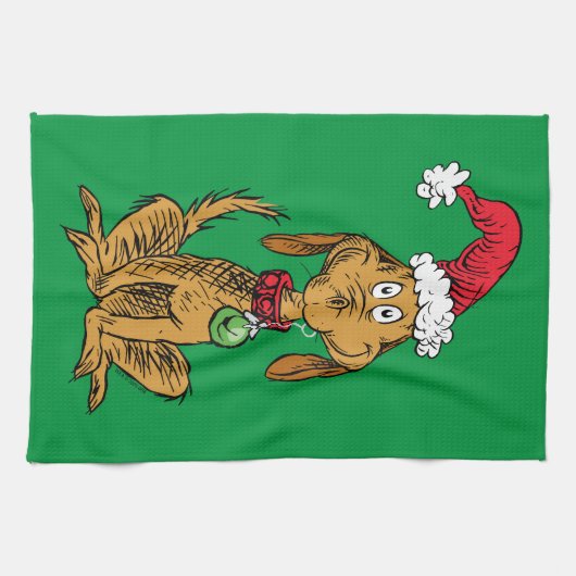 Max the Dog in Santa Hat キッチンタオル (横)