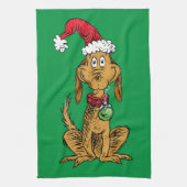 Max the Dog in Santa Hat キッチンタオル (縦)