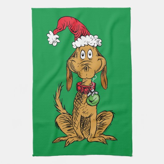 Max the Dog in Santa Hat キッチンタオル (縦)