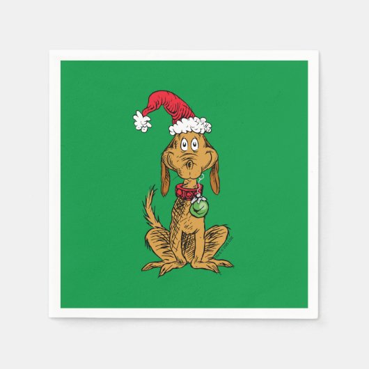 Max the Dog in Santa Hat スタンダードカクテルナプキン (正面)