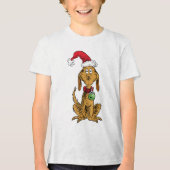 Max the Dog in Santa Hat トライブレンドＴシャツ (正面)