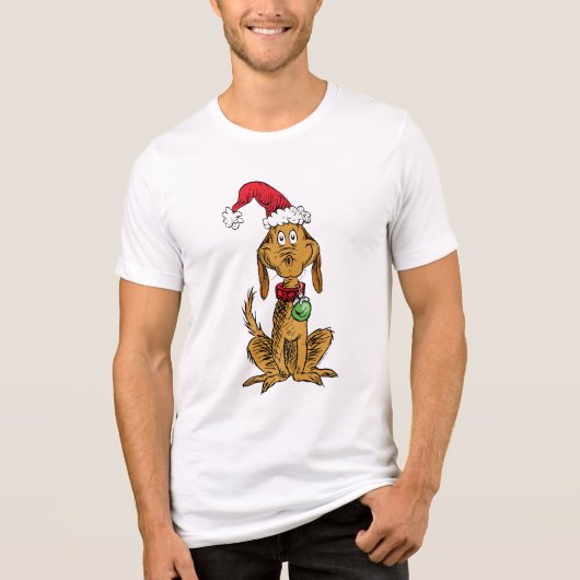 Max the Dog in Santa Hat トライブレンドＴシャツ (正面)