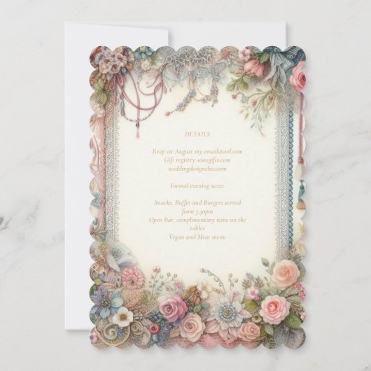 Maximalist日付ヴィンテージフローラスクラップブックの保存 招待状 (裏面)