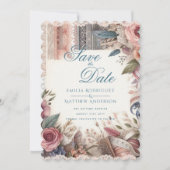 Maximalist日付ヴィンテージフローラスクラップブックの保存 招待状 (正面)