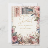 Maximalist日付ヴィンテージフローラスクラップブックの保存 招待状 (正面)