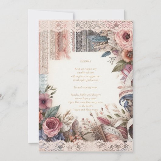 Maximalist日付ヴィンテージフローラスクラップブックの保存 招待状 (裏面)