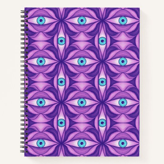 Maximalist Abstract Botanical Eye Pattern Purple ノートブック (正面)