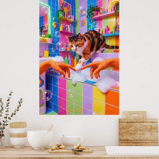 Maximalist Bathroom Wall Art, Calico Cat ポスター (キッチン)
