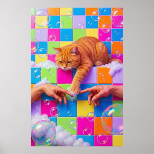 Maximalist Bathroom Wall Art, Orange Tabby Cat ポスター (正面)