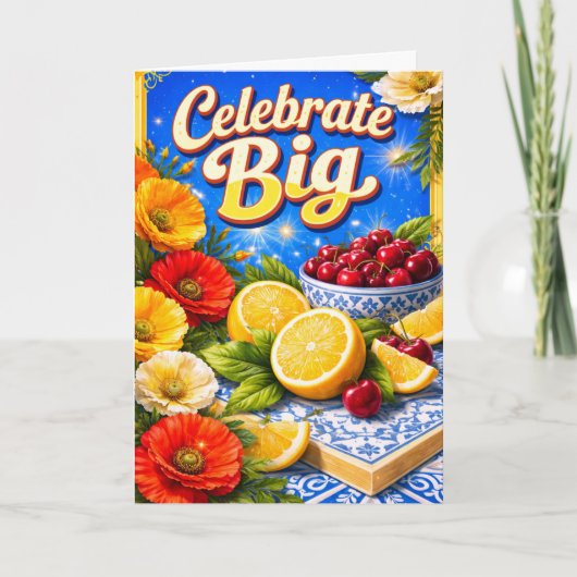 Maximalist Fruit and Floral Summer Birthday Card  カード (正面)