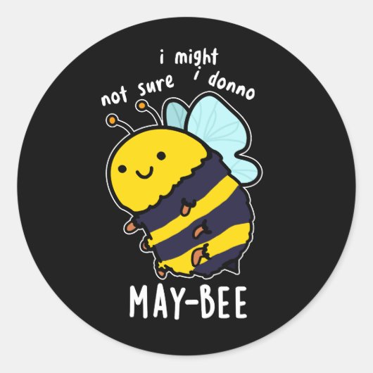 May-bee Insect おもしろい Bee Pun Dark BG ラウンドシール (正面)