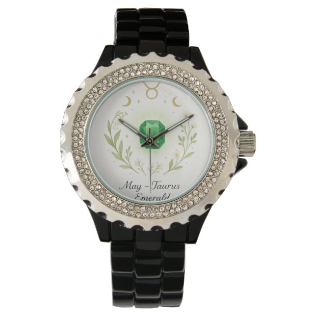 May Birthstone Watch – Elegant Emerald Energy Desi 腕時計 (正面)