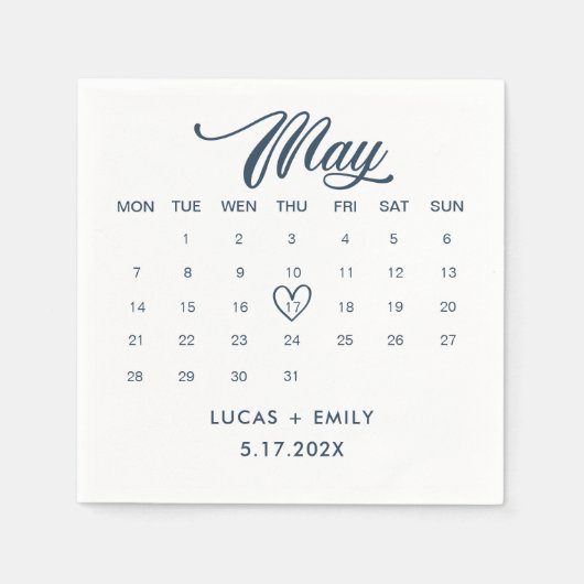 May Calendar Dark Blue 結婚's スタンダードカクテルナプキン (正面)